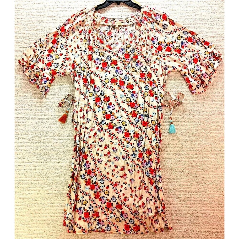 Democracy Dress Womens XL Floral Vine Border Print 3/4 Sleeve Stretch with Belt